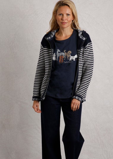 Weird Fish Navy Bianca Full Zip Stripe Macaroni Hoodie