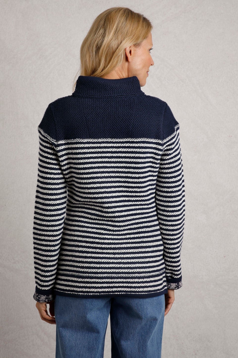 Weird Fish Navy Juliet 1/4 Zip Stripe Macaroni