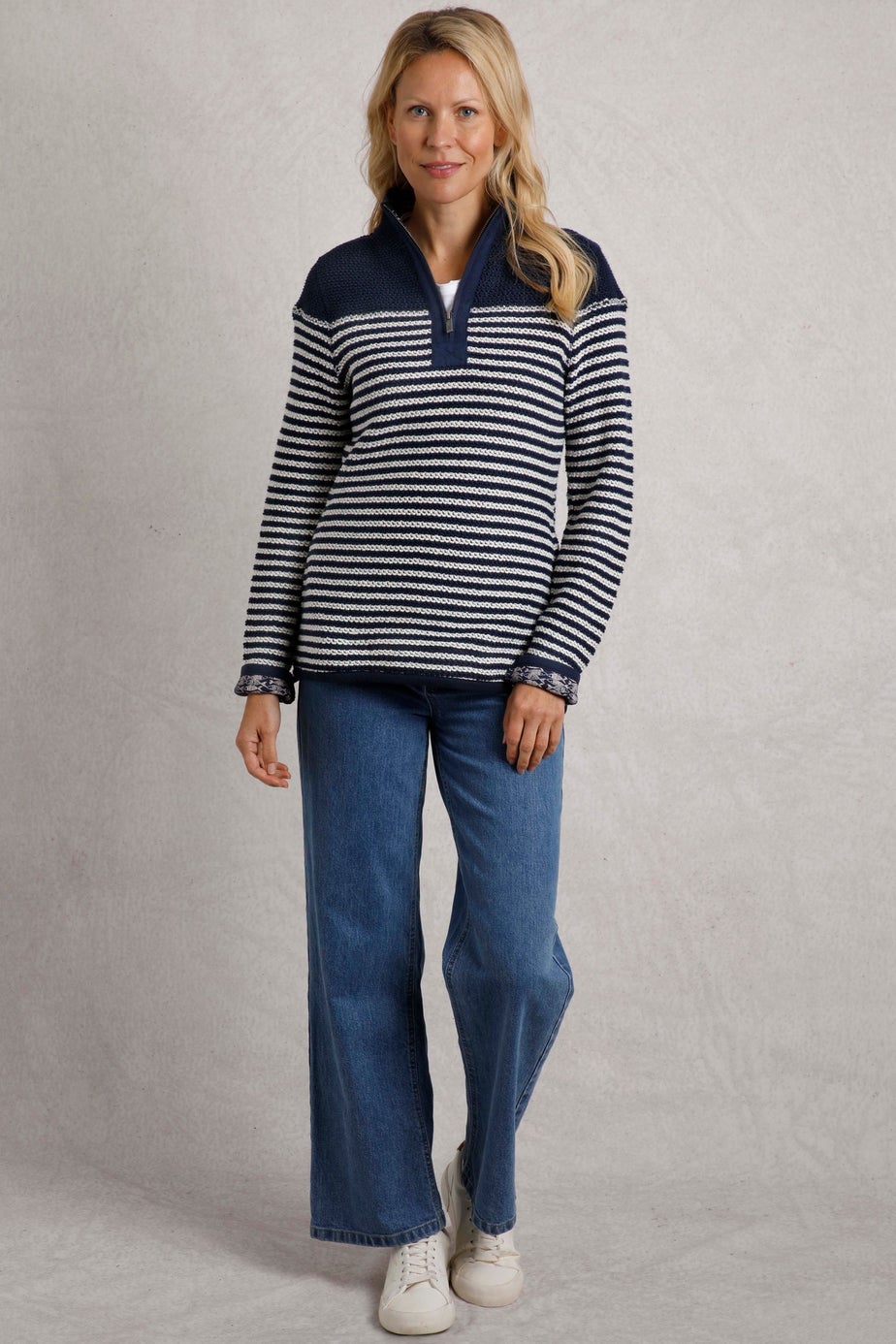 Weird Fish Navy Juliet 1/4 Zip Stripe Macaroni