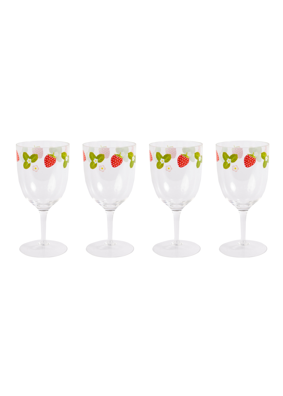 Summerhouse by Navigate Strawberries & Cream Decorated Wine Glasses (Set of 4)