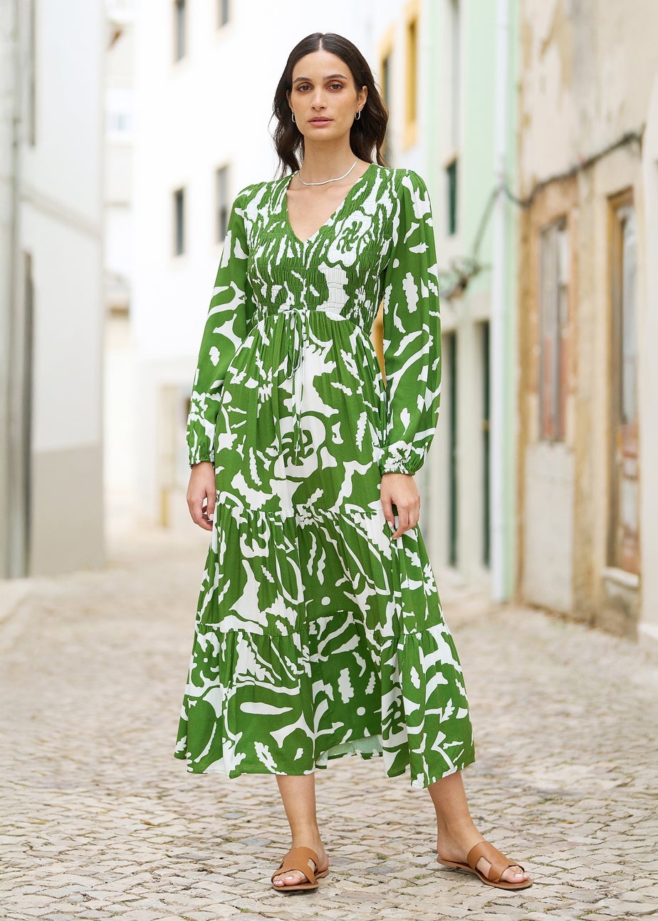 Ruched Abstract Dress Heidi Abstract Print Ruched Midi Dress  Girl In Mind