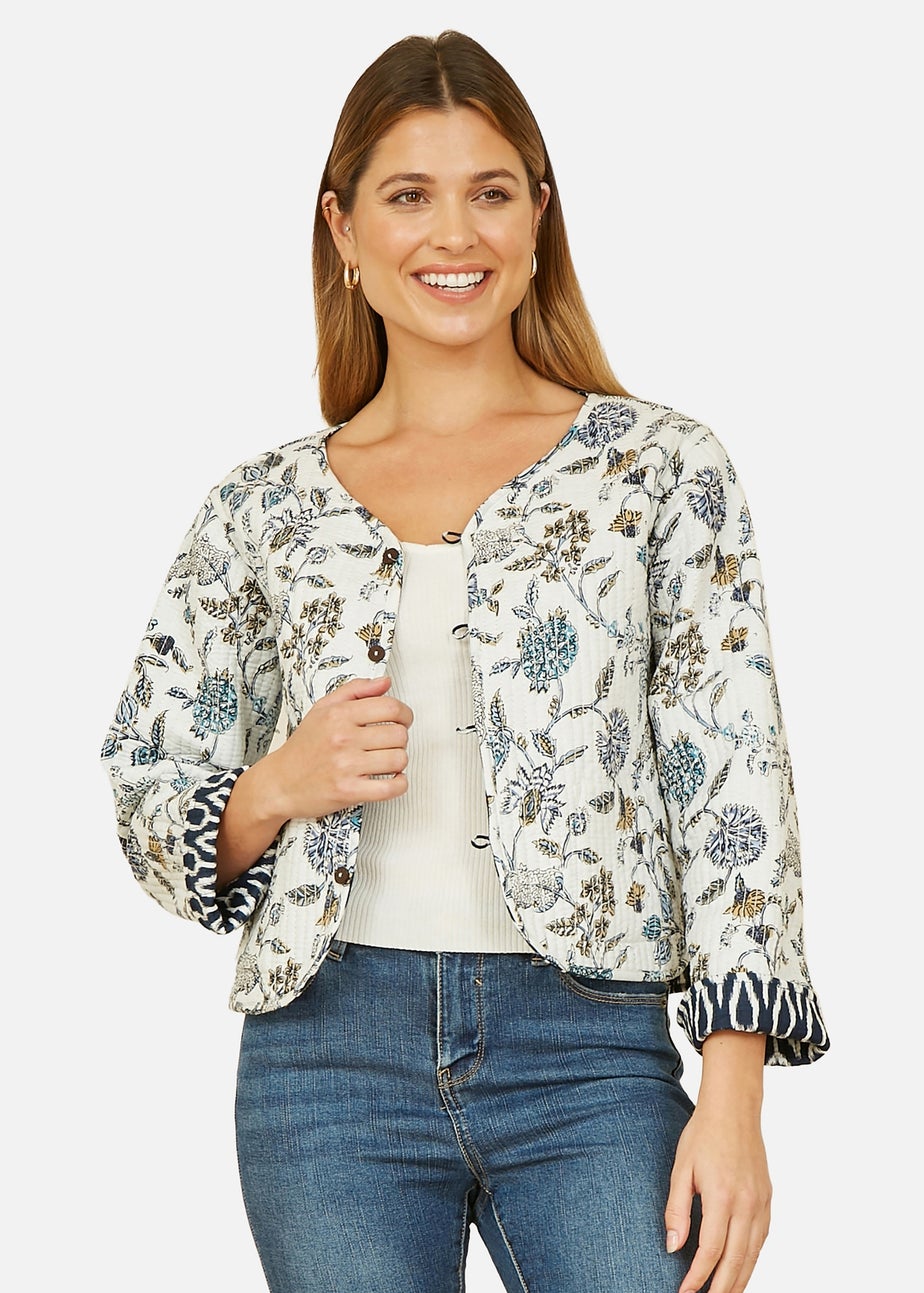 Yumi Navy Ikat Reversible Cotton Quilted Jacket