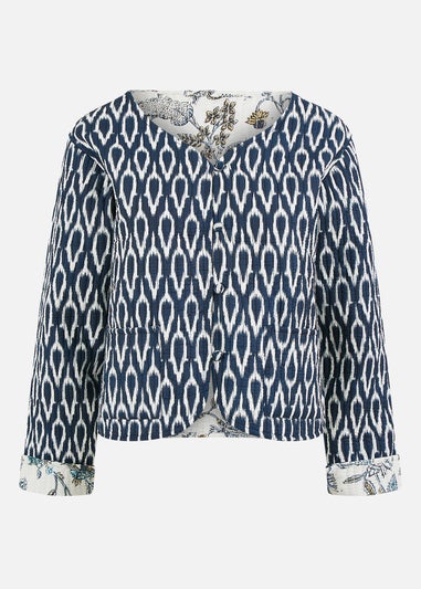 Yumi Navy Ikat Reversible Cotton Quilted Jacket