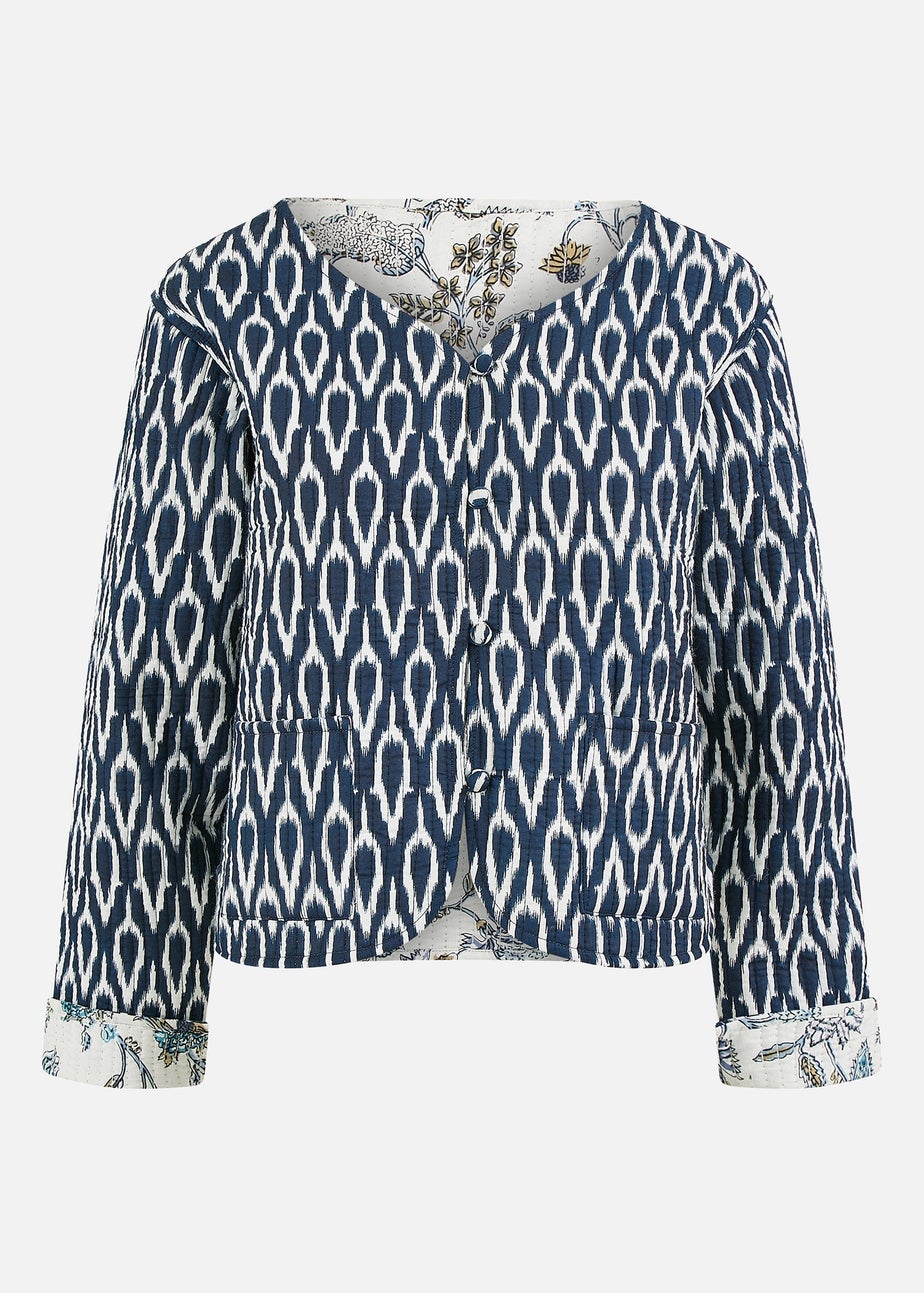 Yumi Navy Ikat Reversible Cotton Quilted Jacket