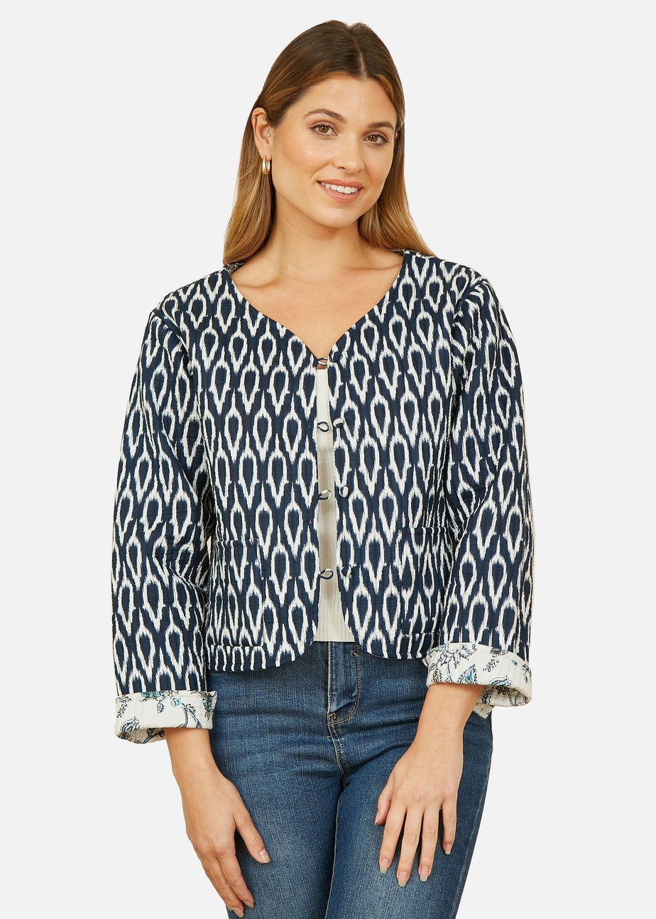 Yumi Navy Ikat Reversible Cotton Quilted Jacket