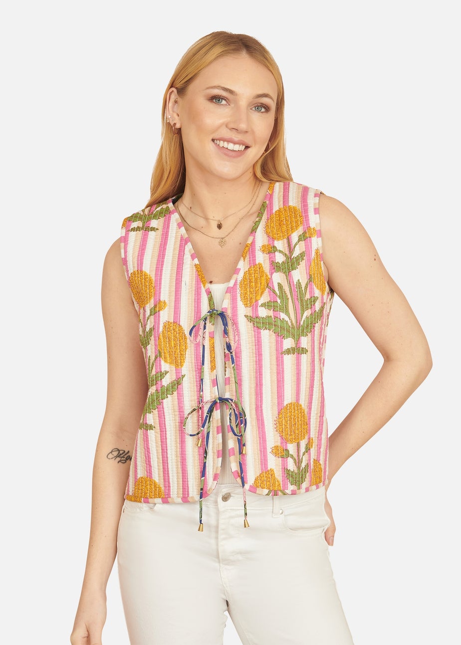 Yumi Navy Flower Reversible Cotton Quilted Waistcoat
