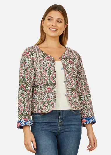 Yumi Blue Floral Reversible Cotton Quilted Jacket