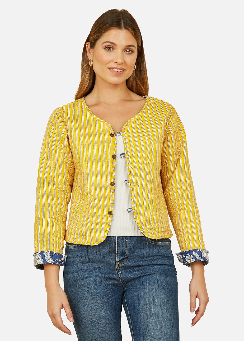 Yumi Blue Floral Reversible Cotton Quilted Jacket