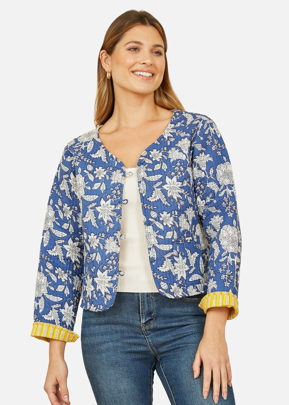 Yumi Blue Floral Reversible Cotton Quilted Jacket