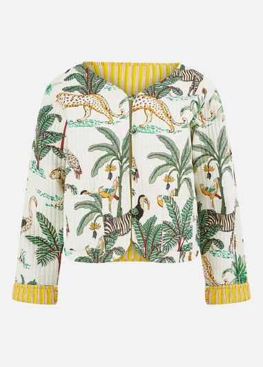 Yumi White Animal Reversible Cotton Quilted Jacket