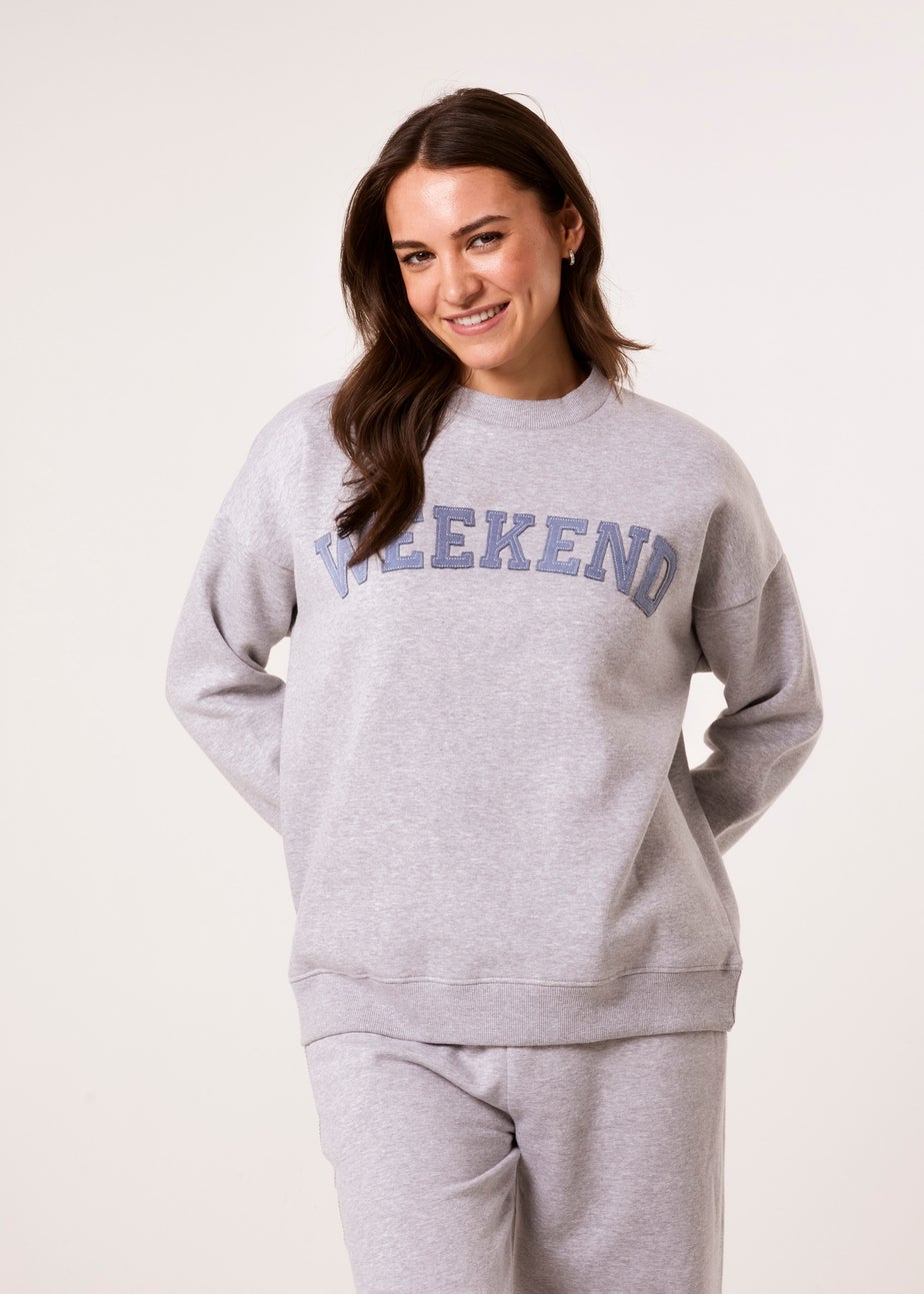 Blue Vanilla Grey Weekend Denim Applique Sweatshirt
