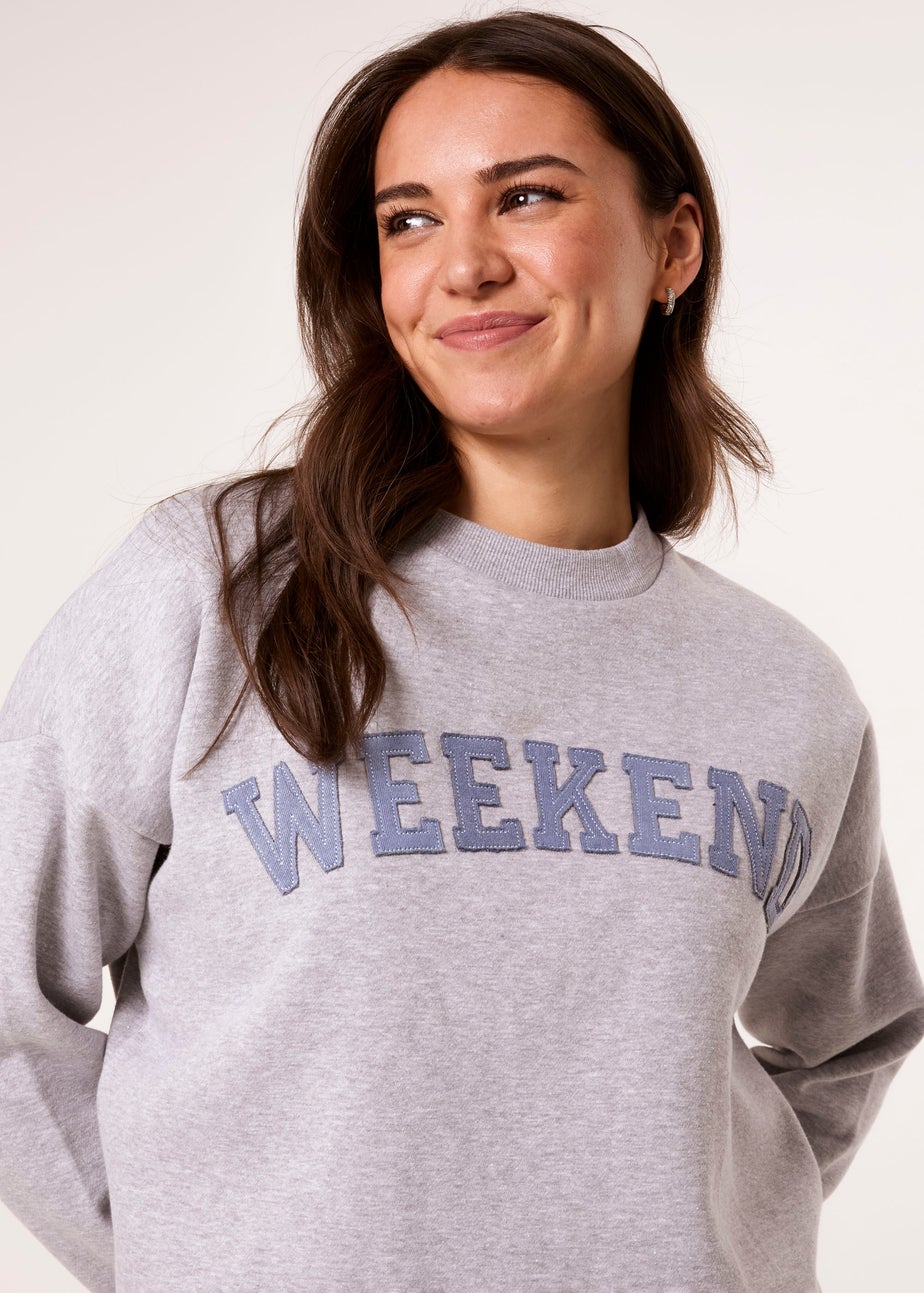 Blue Vanilla Grey Weekend Denim Applique Sweatshirt