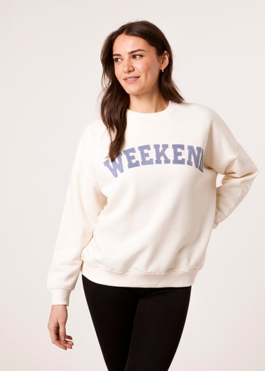 Blue Vanilla Ivory Weekend Denim Applique Sweatshirt