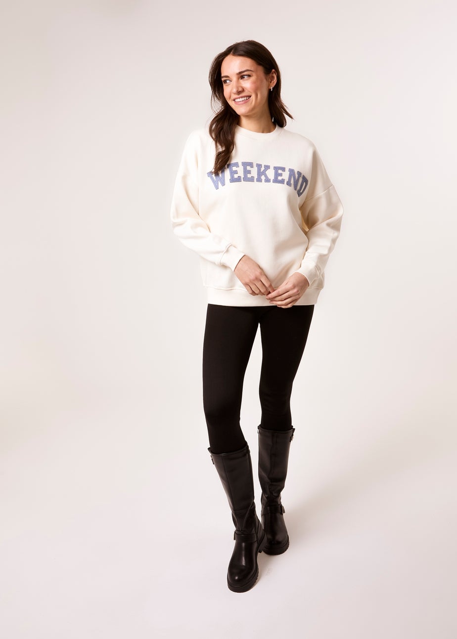 Blue Vanilla Ivory Weekend Denim Applique Sweatshirt