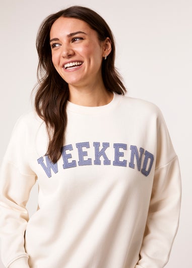 Blue Vanilla Ivory Weekend Denim Applique Sweatshirt