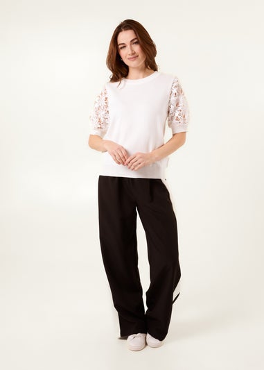 Blue Vanilla Ivory Embroidered Sleeve Top