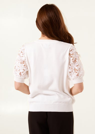 Blue Vanilla Ivory Embroidered Sleeve Top