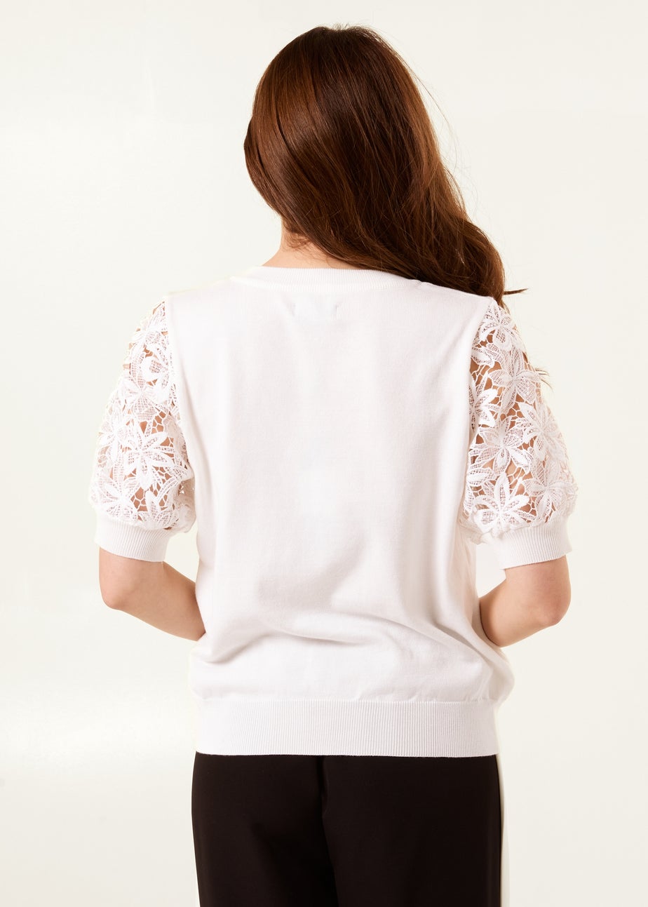 Blue Vanilla Ivory Embroidered Sleeve Top