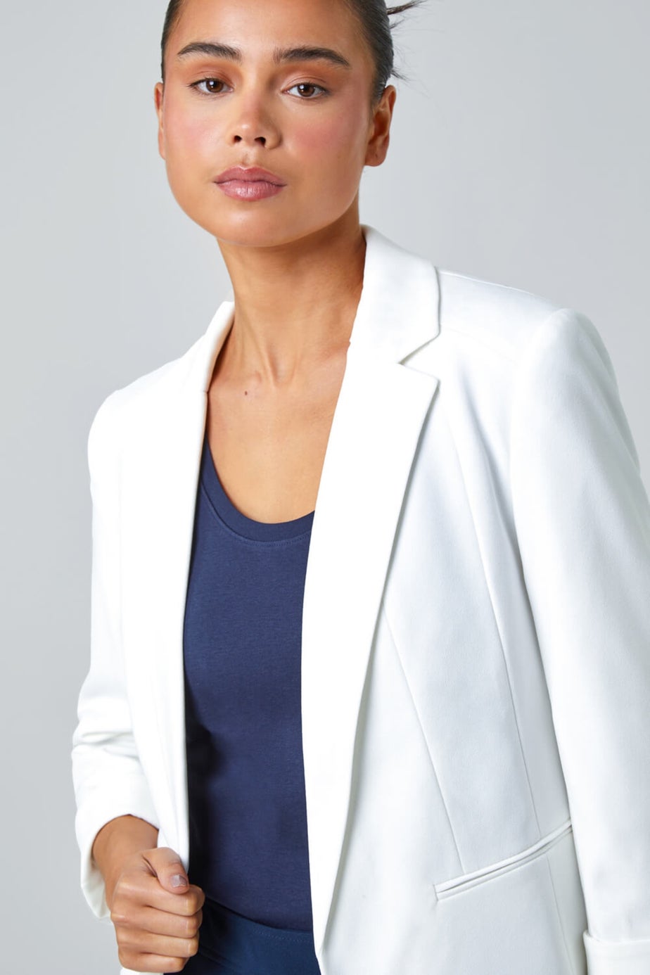 Roman Ivory Petite 3/4 Sleeve Classic Stretch Blazer