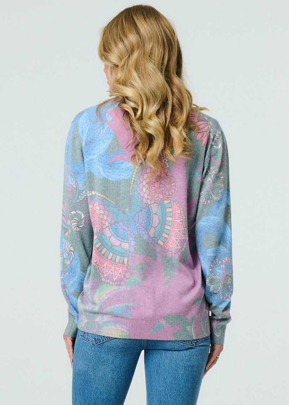 Izabel London Blue Abstract Print Stud Detail Knit Top