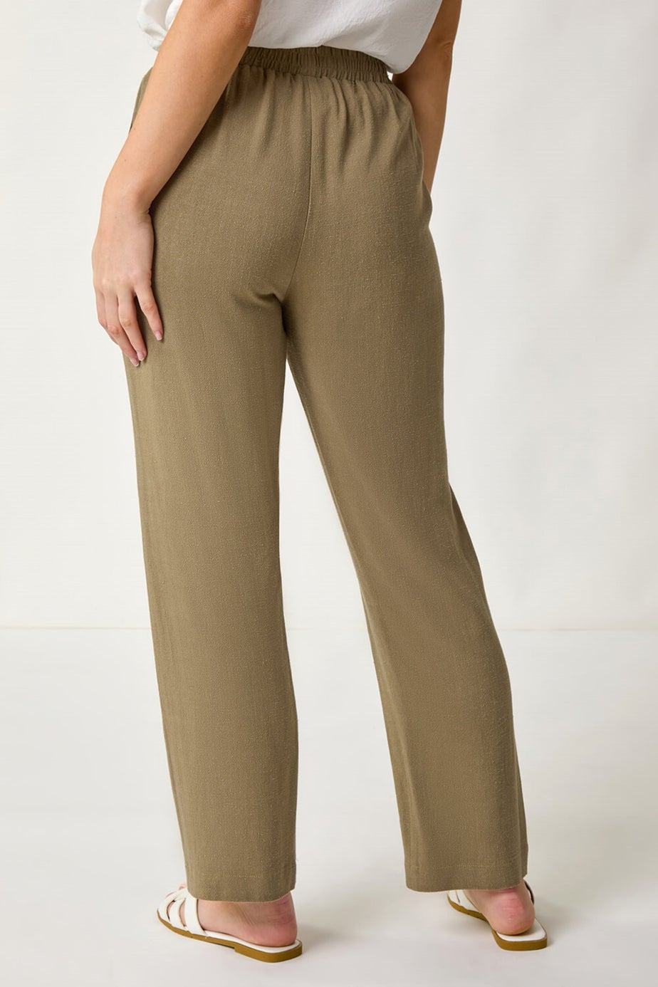 Roman Khaki Petite Linen Mix Trousers
