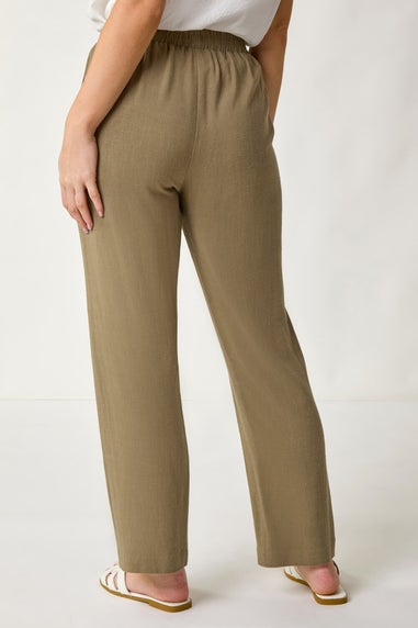 Roman Khaki Petite Linen Mix Trousers