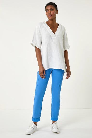 Roman Light Blue Turn Up Stretch Cargo Trousers