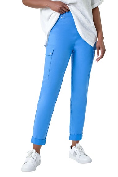 Roman Light Blue Turn Up Stretch Cargo Trousers