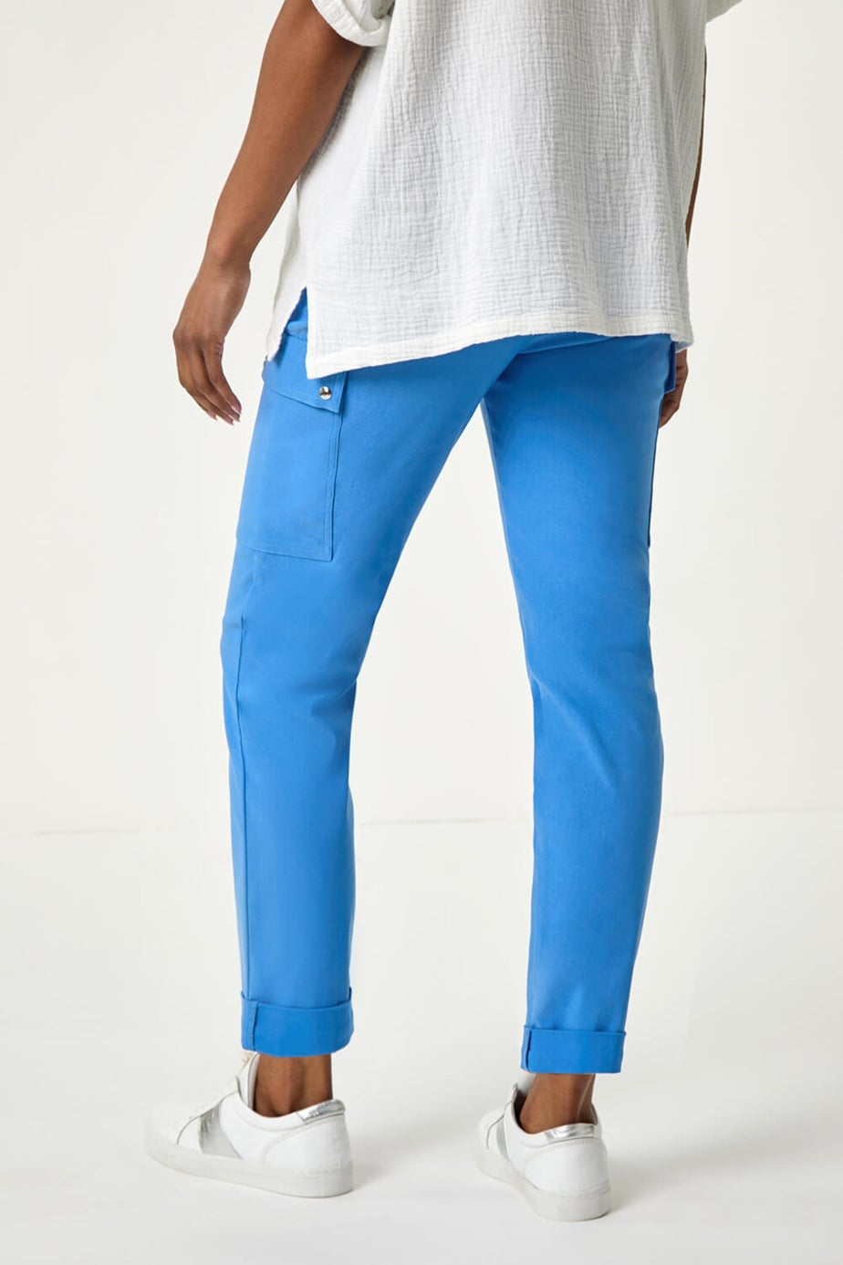 Roman Light Blue Turn Up Stretch Cargo Trousers