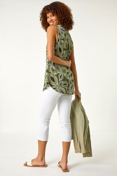 Roman Khaki Textured Leaf Print Vest Top