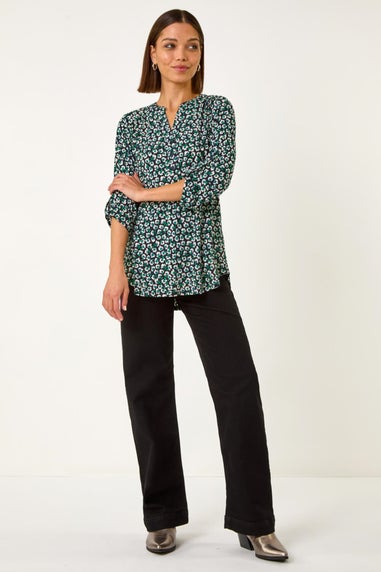 Roman Navy Floral Print 3 Button Shirt