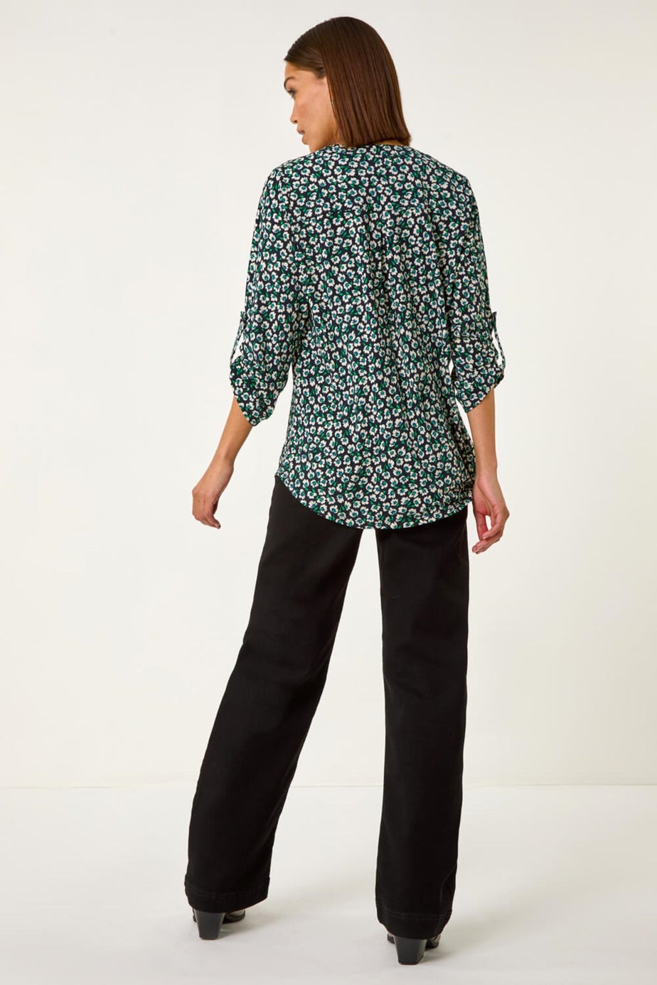 Roman Navy Floral Print 3 Button Shirt