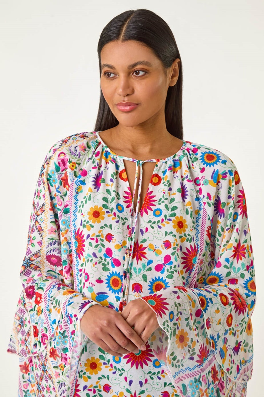 Roman Pink Tie Front Floral Print Top