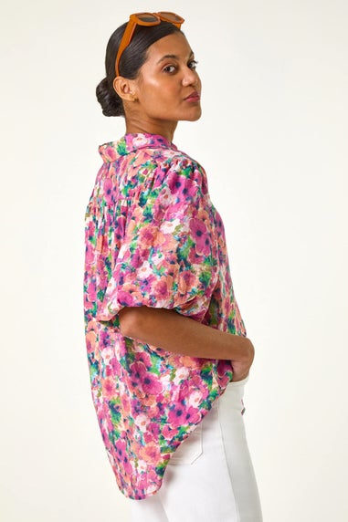 Roman Pink Floral Print Button Through Shirt