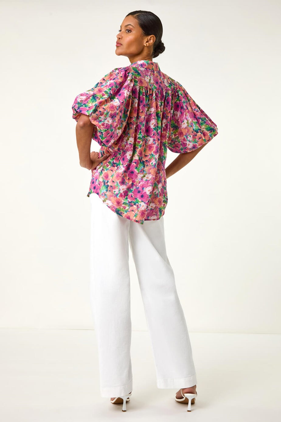 Roman Pink Floral Print Button Through Shirt