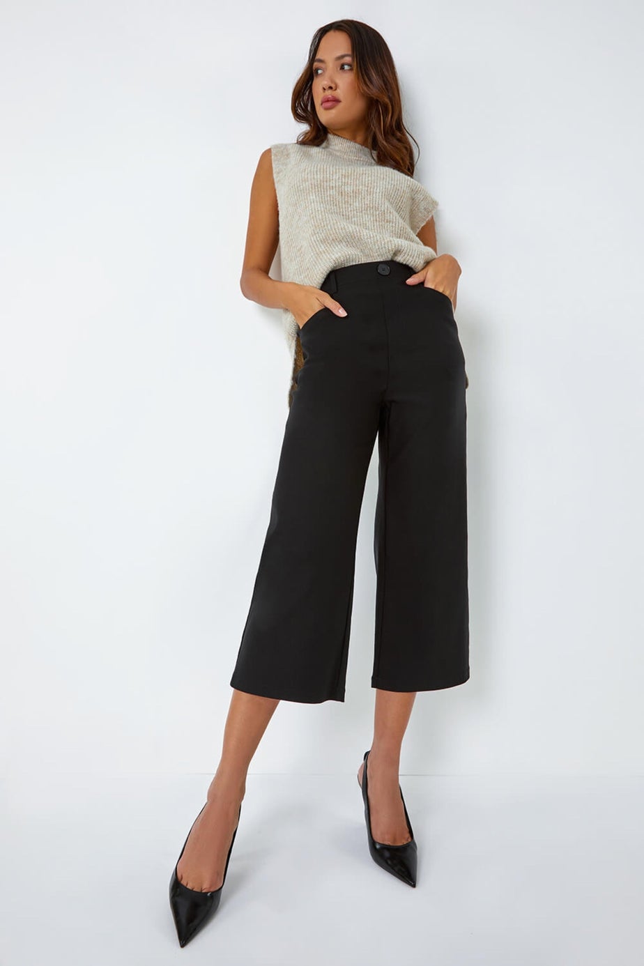Roman Black  Cropped Stretch Culotte