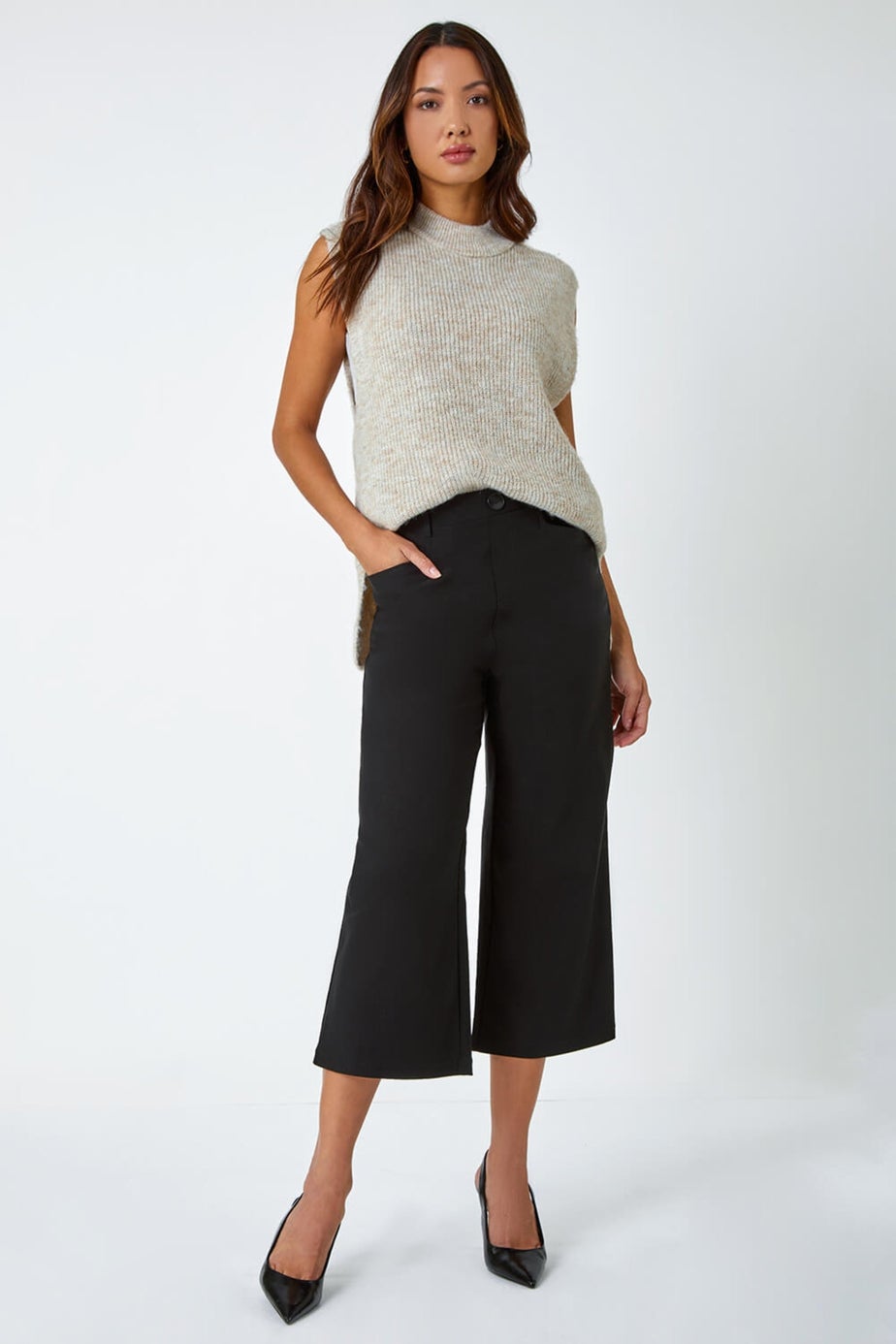 Roman Black  Cropped Stretch Culotte