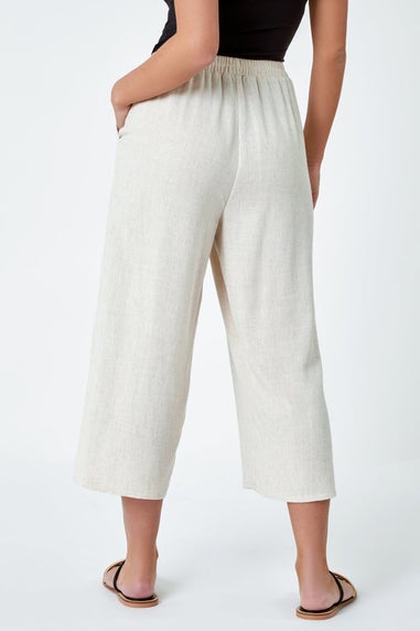Roman Natural Petite Linen Mix Wide Cropped Trousers