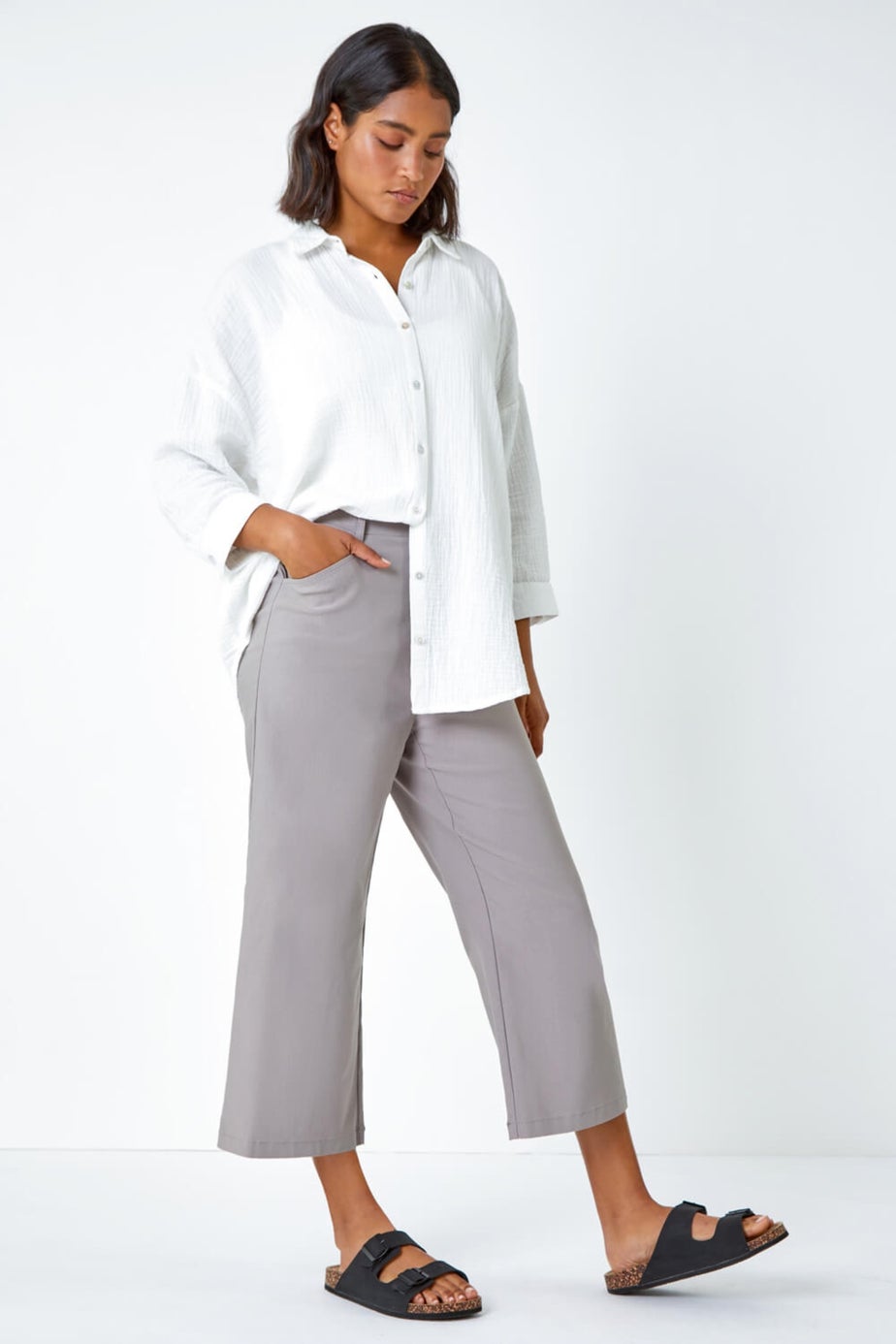 Roman Taupe Cropped Stretch Culotte
