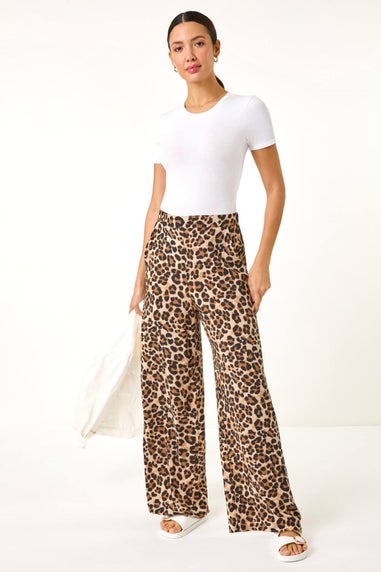 Roman Camel Animal Print Wide Leg Trouser