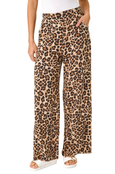 Roman Camel Animal Print Wide Leg Trouser