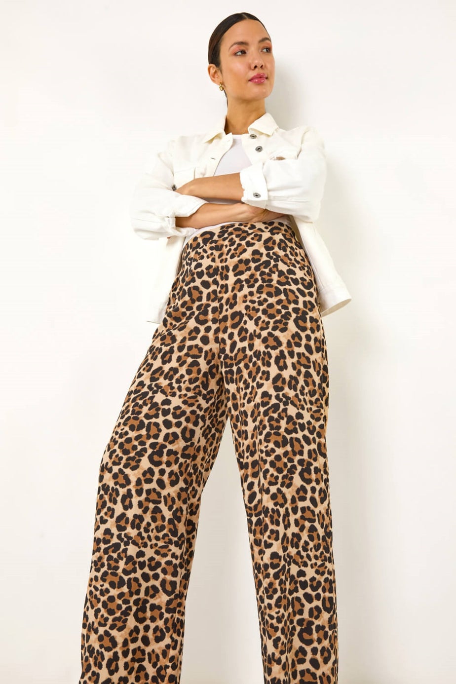 Roman Camel Animal Print Wide Leg Trouser