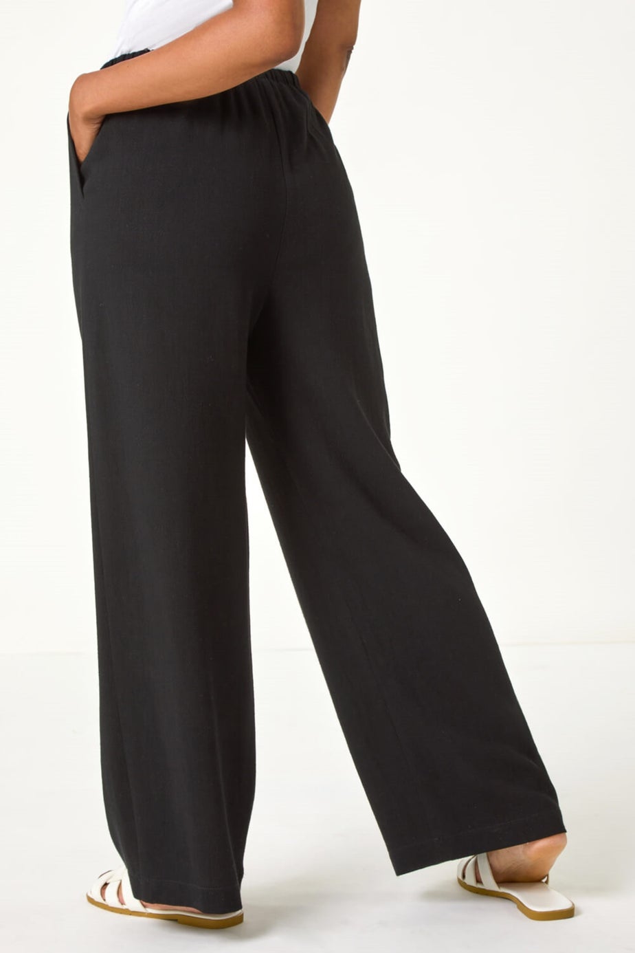 Roman Black Petite Linen Mix Wide Leg Trouser