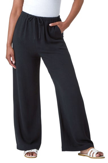 Roman Black Petite Linen Mix Wide Leg Trouser