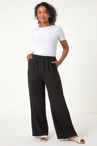 Roman Black Petite Linen Mix Wide Leg Trouser