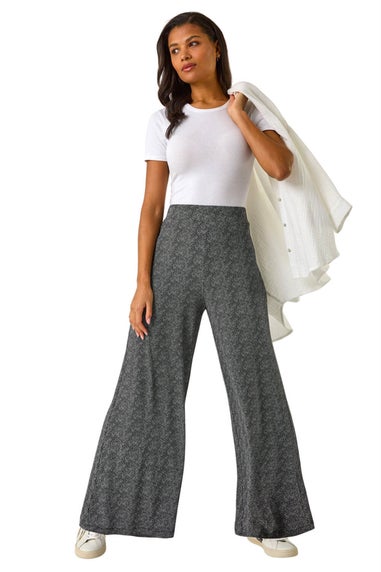 Roman Black Spot Print Wide Leg Trouser