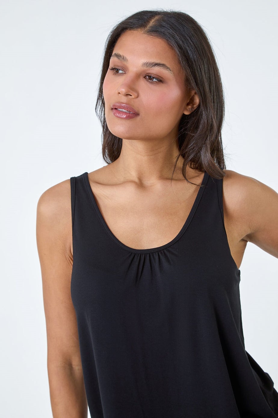 Roman Black Plain V-Neck Stretch Jersey Vest Top