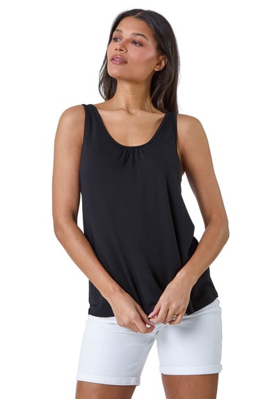 Roman Black Plain V-Neck Stretch Jersey Vest Top
