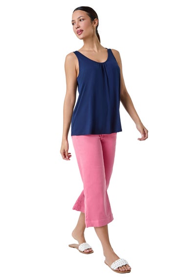 Roman Navy Plain V-Neck Stretch Jersey Vest Top