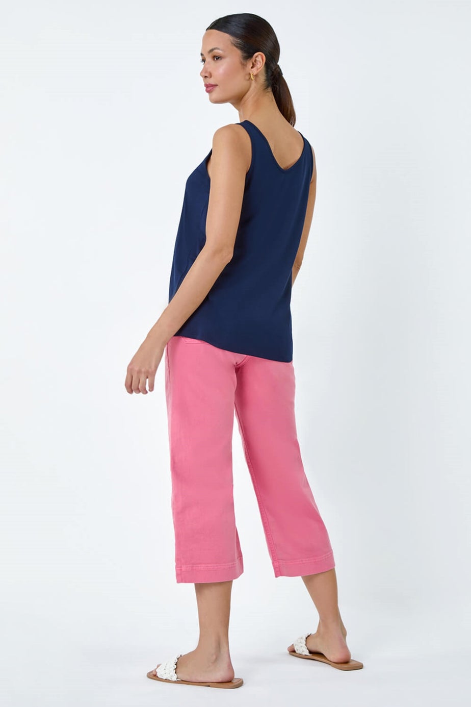 Roman Navy Plain V-Neck Stretch Jersey Vest Top